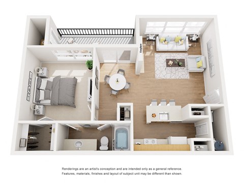Laurel Floor Plan 1 Bed 1 Bath, 753 Sq. Ft.